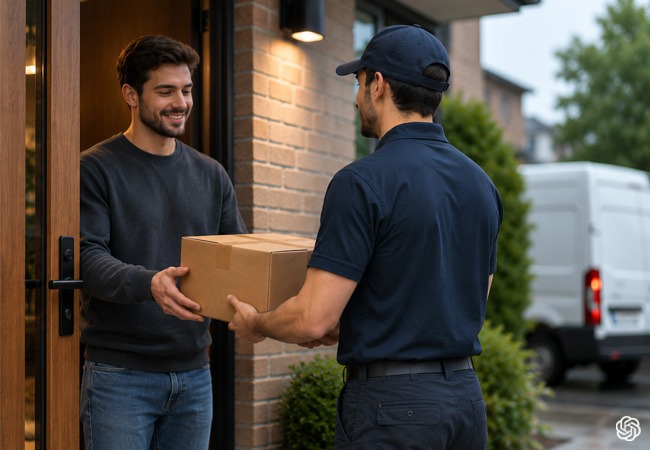 GSX Transport Ltd courier delivering a parcel safely to a customer in the UK