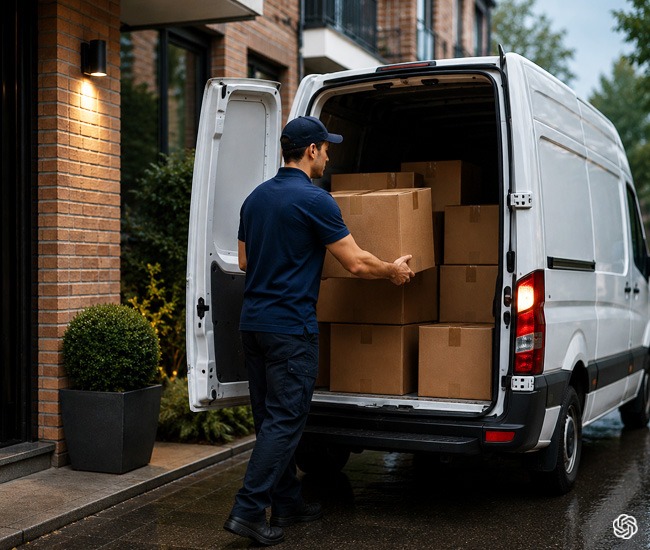 GSX Transport Ltd driver loading parcels into a delivery van for secure UK courier services