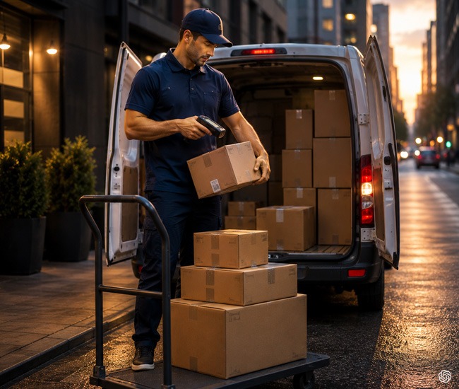 GSX delivery driver scanning parcels before secure courier delivery